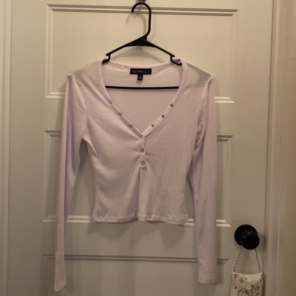 White long sleeve ribbed top - Picture 1 of 5